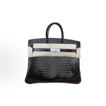 HERMES Birkin with an inverted V-shaped alligator buckle, regular women\'s Noir black